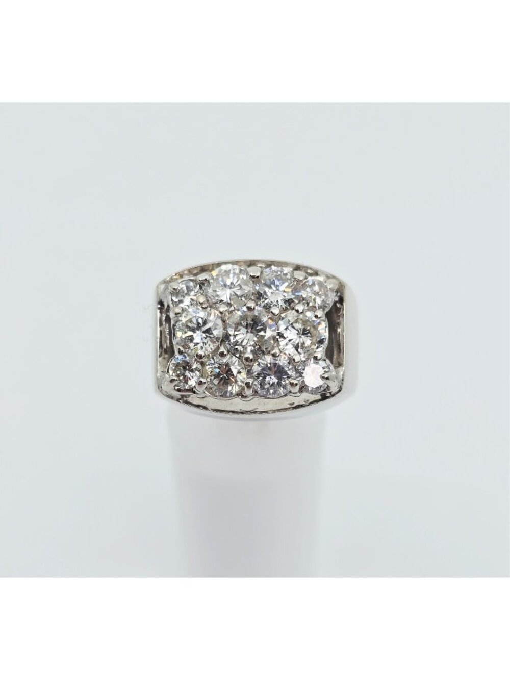 Unique 14K Karat Solid White Gold Designer Men's Diamond Cluster Ring - Size 10